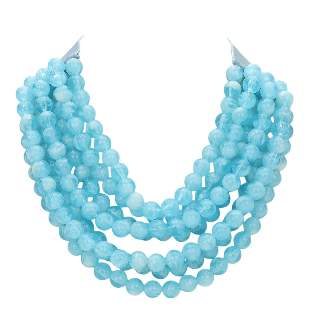 blue chunky acrylic beaded multi-strand necklace with magnetic clasp