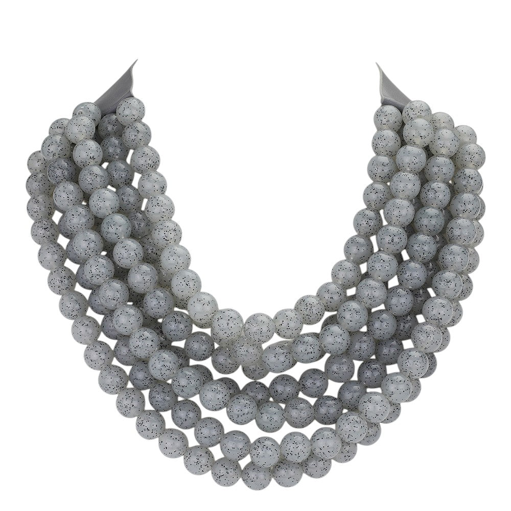 light gray chunky acrylic beaded multi-strand necklace with magnetic clasp