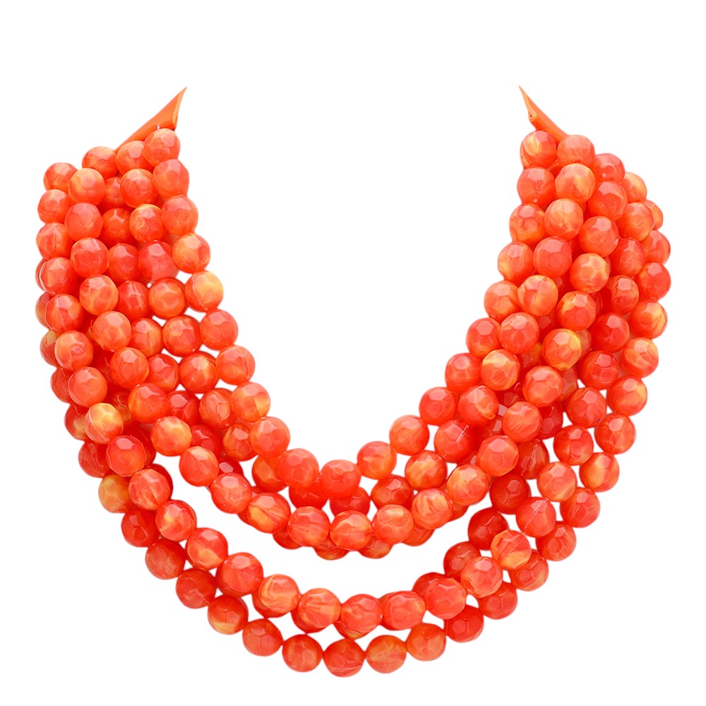 orange chunky acrylic beaded multi-strand necklace with magnetic clasp
