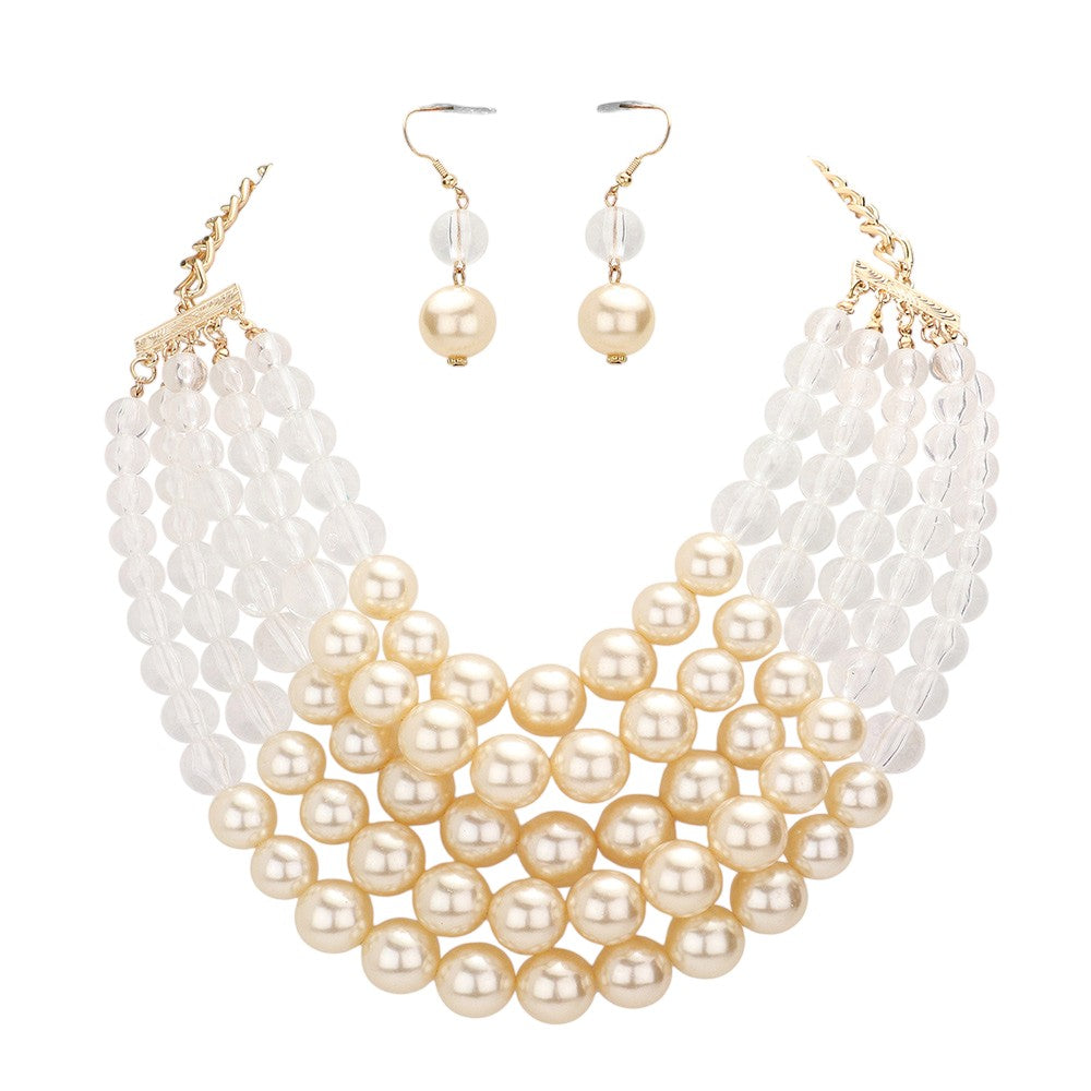 Chunky Multi Strand Pearl Bib Necklace