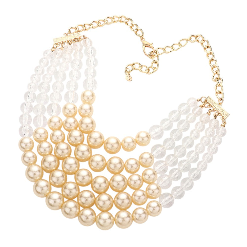 Chunky Multi Strand Pearl Bib Necklace