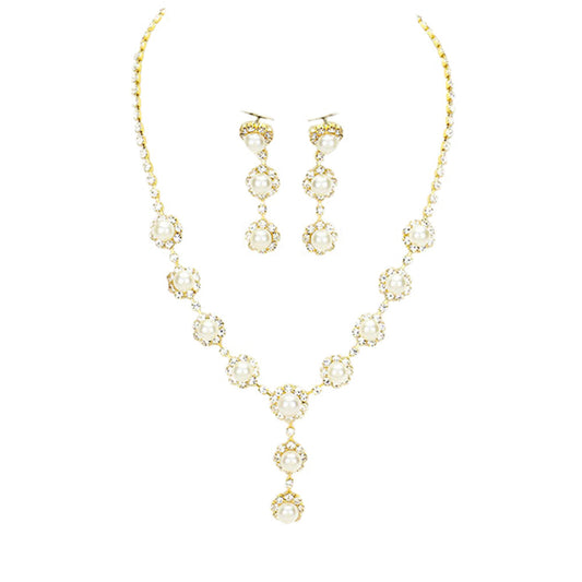 Clear Cream Gold Floral Pave Crystal Rhinestone Pearl Necklace, get ready with these floral pave crystal necklaces to receive the best compliments on any special occasion. Put on a pop of color to complete your ensemble and make you stand out on special occasions. Perfect for adding just the right amount of shimmer & shine and a touch of class to special events.