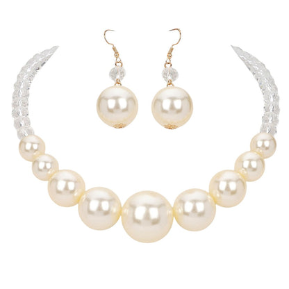 Faceted Beaded Chunky Pearl Necklace - Clear Cream - Necklace