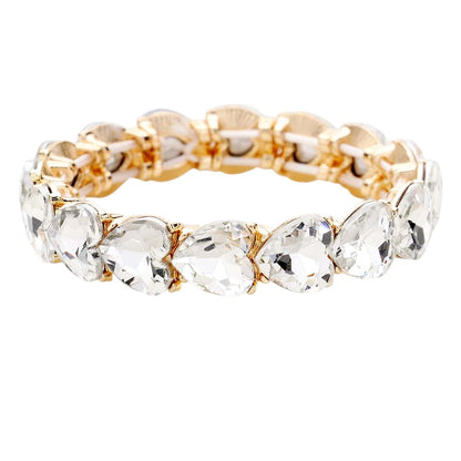 Heart Crystal Stretch Evening Bracelet - Clear Gold - Bracelets