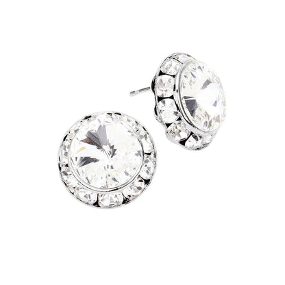 Rivoli Cut Genuine Crystal Round Stud Earrings - Clear - Earrings