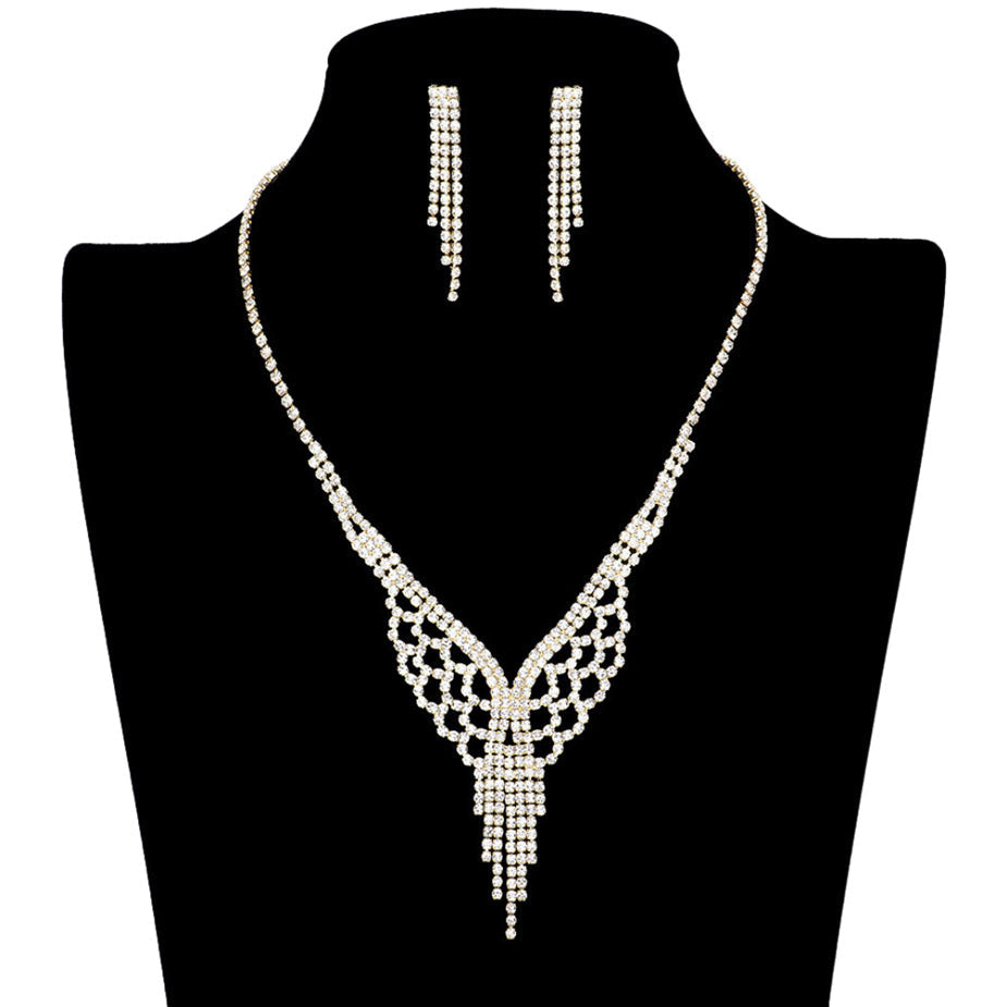 Shimmery Gold Rhinestone Pave Necklace Earring Set will be sure to add an air of timeless elegance, wear it with your favorite evening attire for an unbeatable combo of glitz and glamour. Perfect Birthday Gift, Christmas Gift, Anniversary Gift, Prom, Valentine's Day Gift, Regalo Cumpleanos, Aniversario, Regalo Navidad