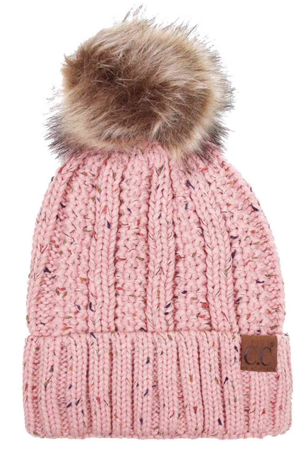 Pink The C.C Fuzzy Fleece Lining Knit Beanie with Pom combines a soft knit exterior with a cozy fleece lining for extra warmth and comfort on chilly days. Finished with a fluffy pom-pom on top, it adds a cute and stylish touch to your winter wardrobe.