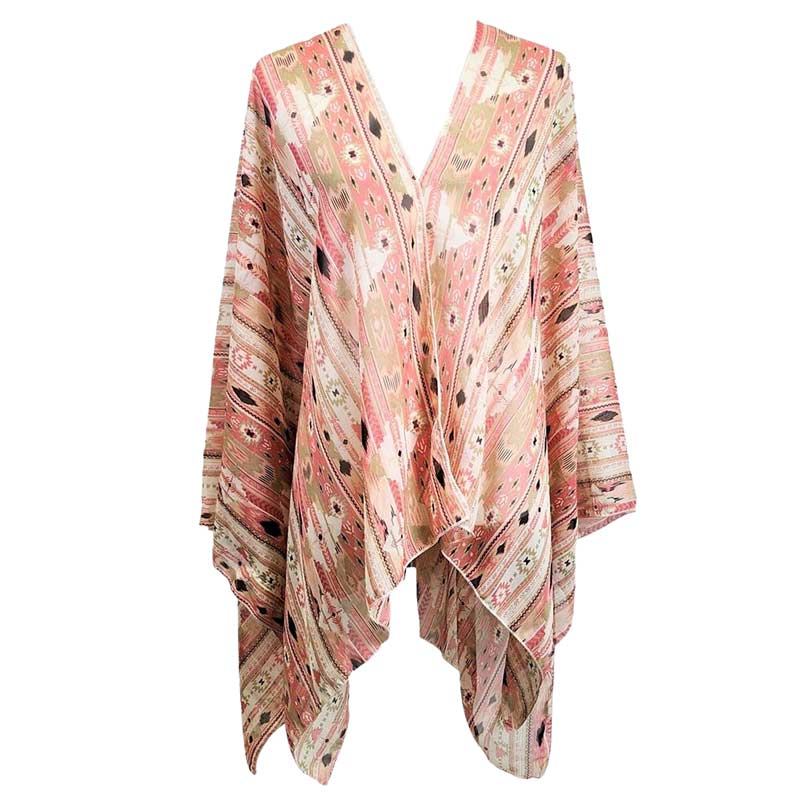 Coral Boho Patterned Sheer Cover Up Kimono Poncho, your neck deserves something better than cheap fabrics. This lightweight kimono poncho features a boho-patterned design. It's a design that gives any outfit a unique look. Perfect gift for a wife, birthday, holiday, or fun night out.