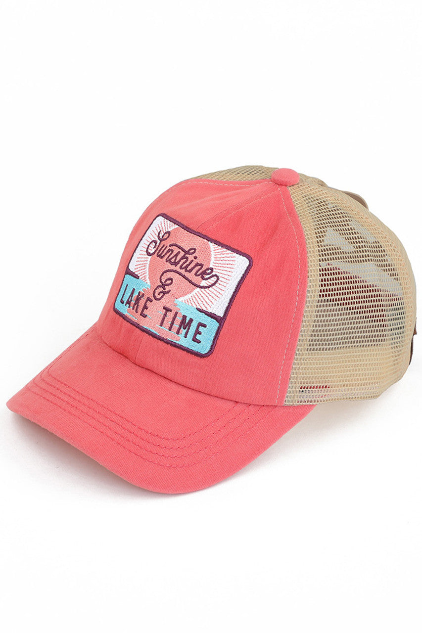 C.C SUNSHINE & LAKE TIME Patch Pony Cap - Coral - Pony Cap
