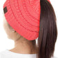 Coral The C.C Solid Color Ponytail Messy Bun Beanie combines comfort with versatility for effortless everyday style. Crafted from 100% soft acrylic, this beanie features an open crown design that accommodates ponytails and messy buns while keeping you warm. The one-size-fits-most construction ensures a secure, flattering fit for virtually anyone. Perfect for casual outings, workouts, or relaxed weekends, this practical accessory transitions seamlessly from season to season.