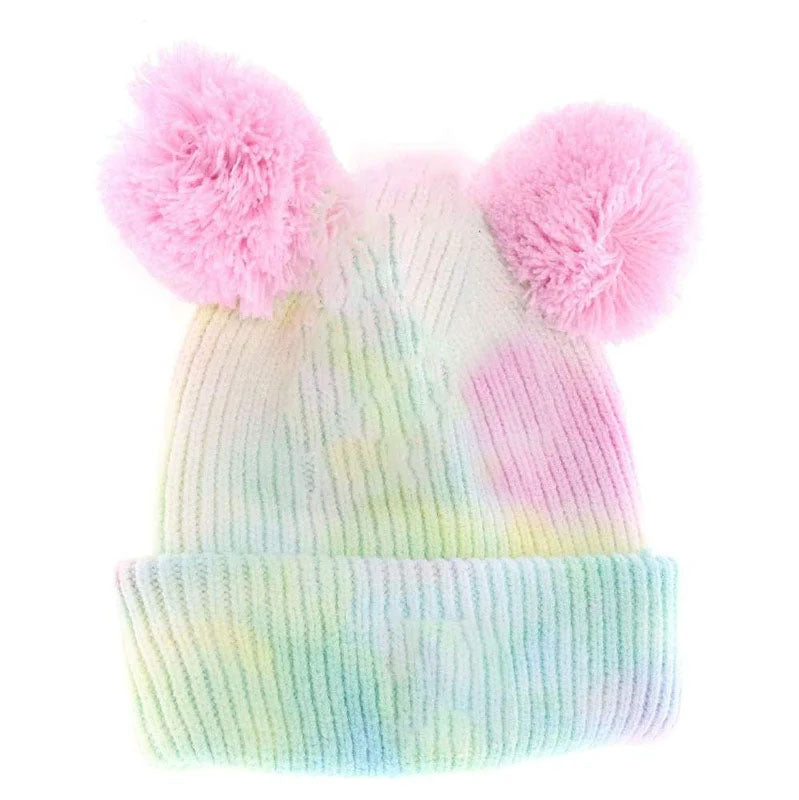 Cotton Candy  BABY Tie Dye Double Fur Pom C.C Beanie combines cozy warmth with playful style, featuring a soft double-layered knit for extra insulation. Its vibrant tie-dye pattern adds a trendy, youthful touch, while the plush double fur pom offers a charming accent. Designed for delicate baby heads, this beanie ensures comfortable wear and keeps little ones snug during cooler days. Ideal for everyday outings or as a stylish statement accessory in any baby wardrobe.