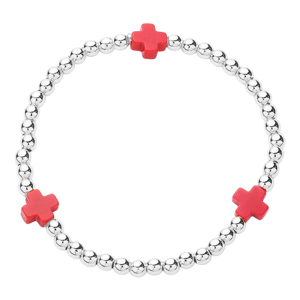 Cross Pointed Stainless Steel Ball Beaded Stretch Bracelet - Bracelet