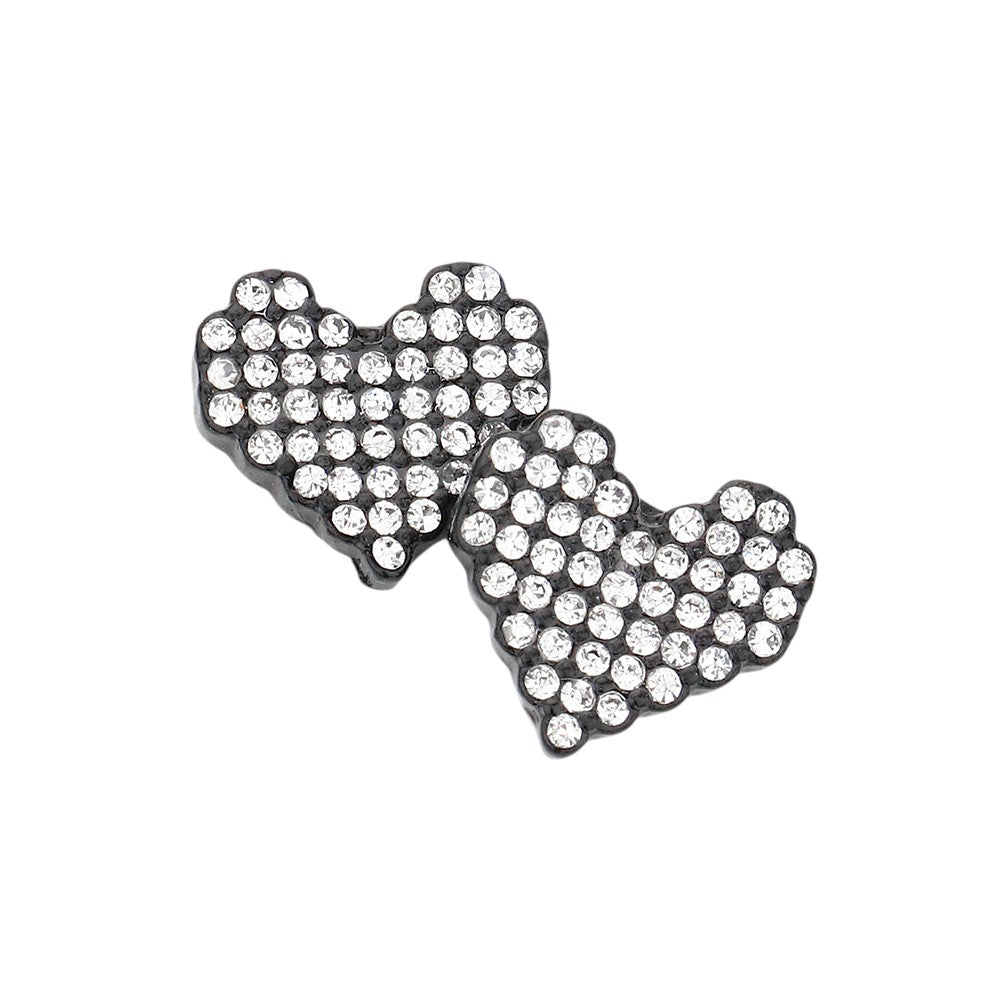 Crystal Pave Heart Stud Earrings - Black Multi - Earrings