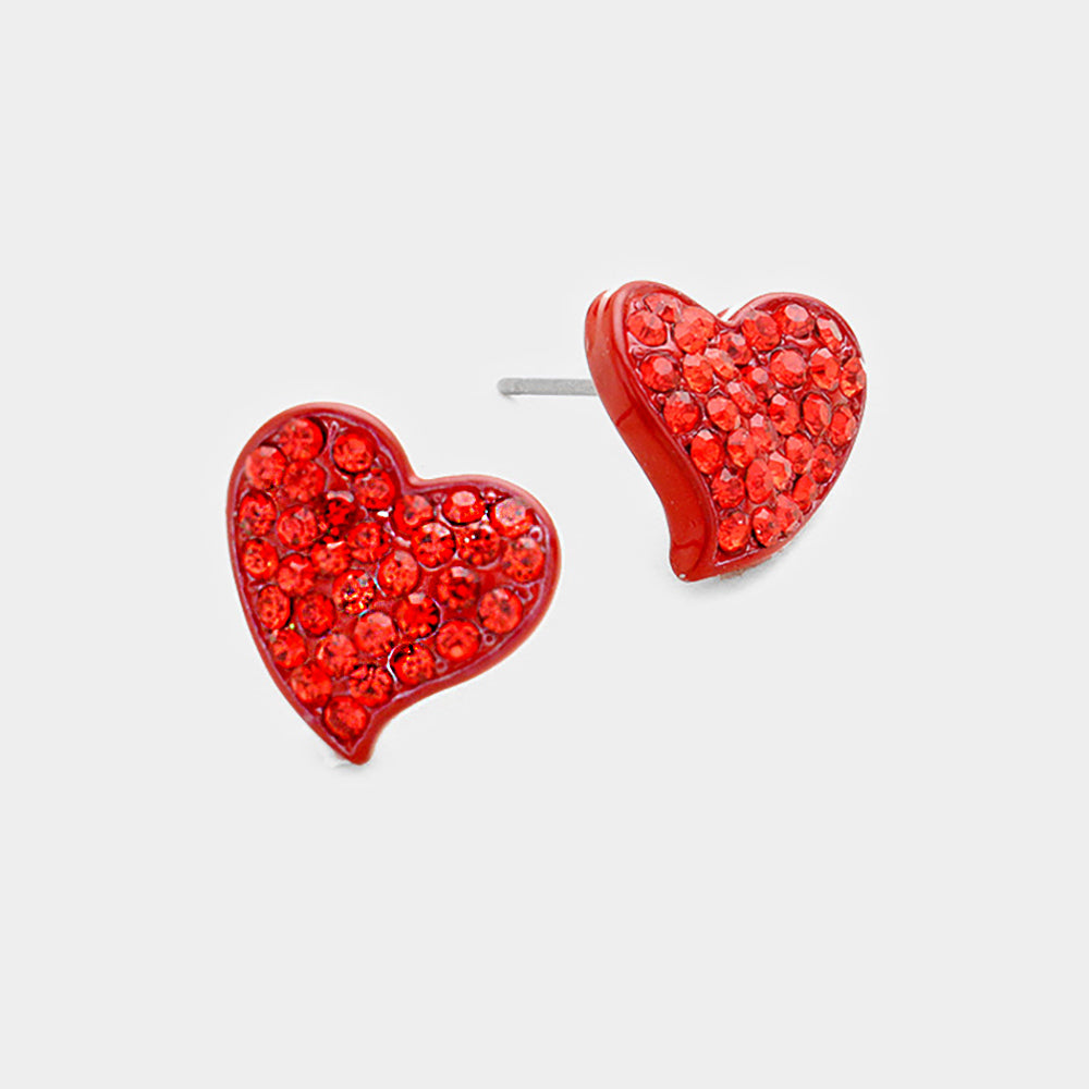 Crystal Rhinestone Paved Heart Stud Earrings bring a touch of elegance to any outfit. The sparkling rhinestones are intricately arranged in a heart-shaped design, adding a romantic and sophisticated charm to your look. Perfect for any occasion, these earrings are a must-have addition to any jewelry collection. 