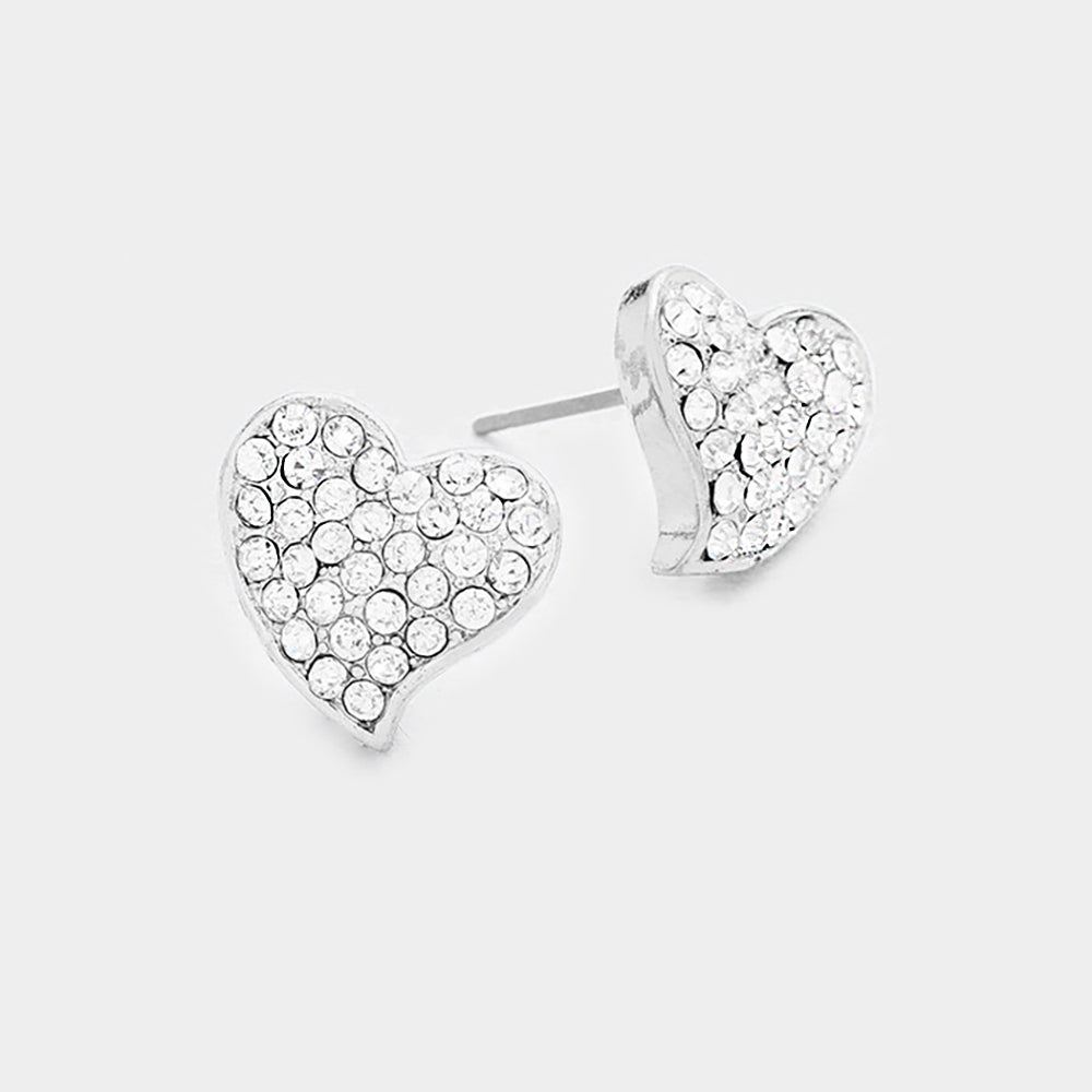 Crystal Rhinestone Paved Heart Stud Earrings bring a touch of elegance to any outfit. The sparkling rhinestones are intricately arranged in a heart-shaped design, adding a romantic and sophisticated charm to your look. Perfect for any occasion, these earrings are a must-have addition to any jewelry collection. 