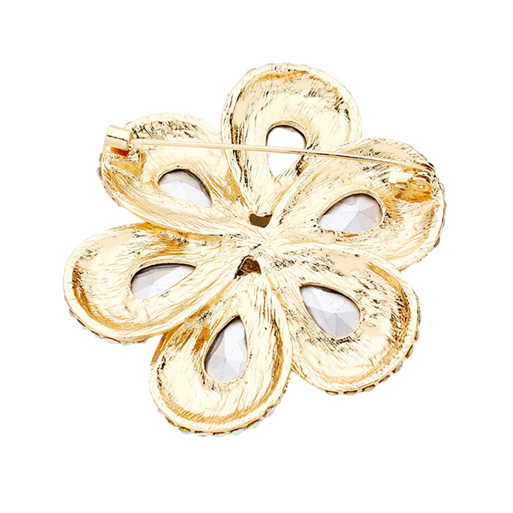 Crystal Teardrop Cluster Flower Pin Brooch