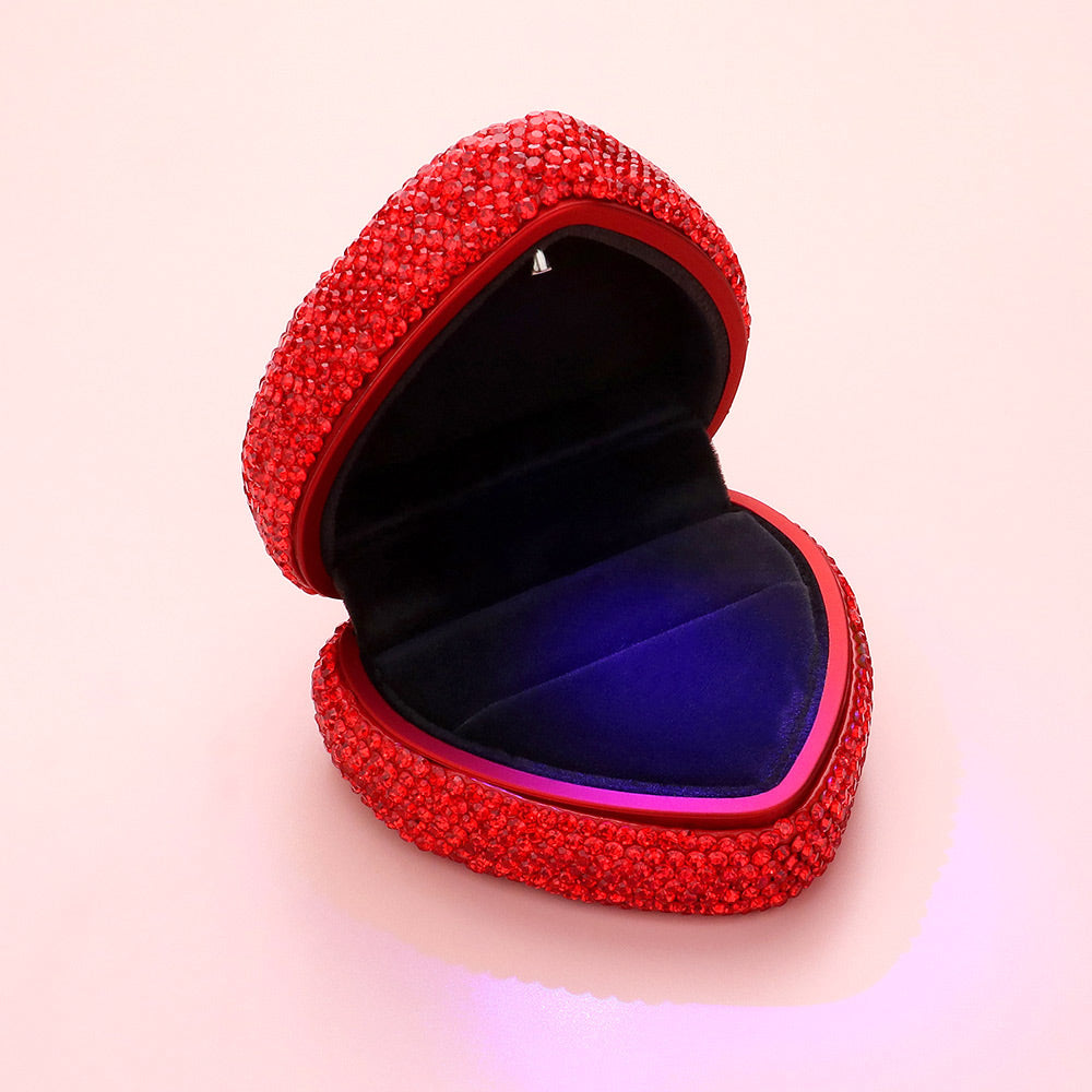 LED Light Bling Studded Heart Shaped Jewelry Ring Case