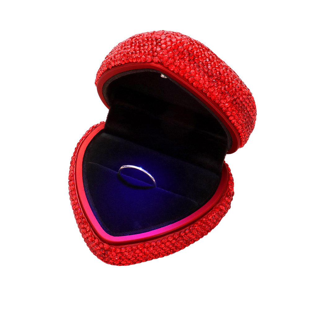 LED Light Bling Studded Heart Shaped Jewelry Ring Case