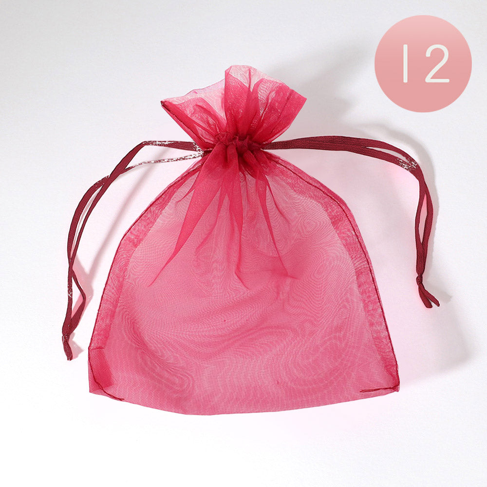 Madeline Love Burgundy 12PCS - 5.5 X 6.5 Ribboned Organza Gift Bags - Jewelry