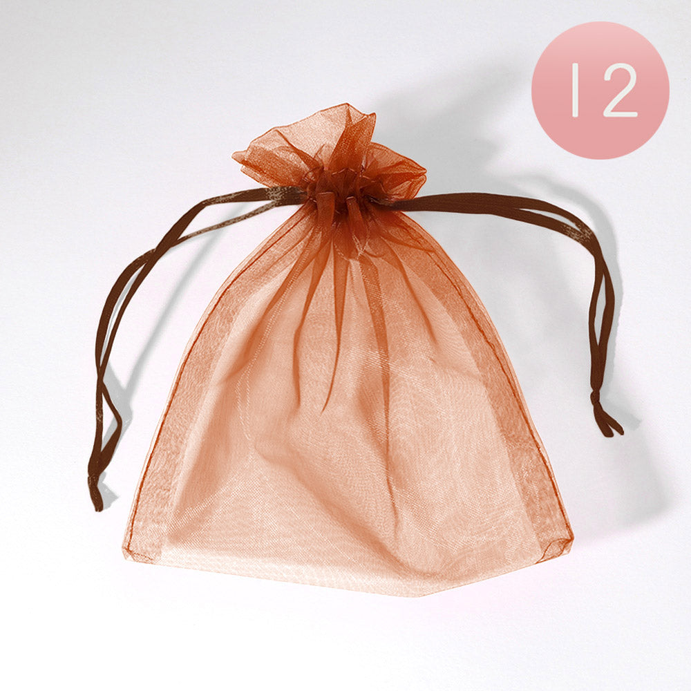 Madeline Love Dark Brown 12PCS - 5.5 X 6.5 Ribboned Organza Gift Bags - Jewelry