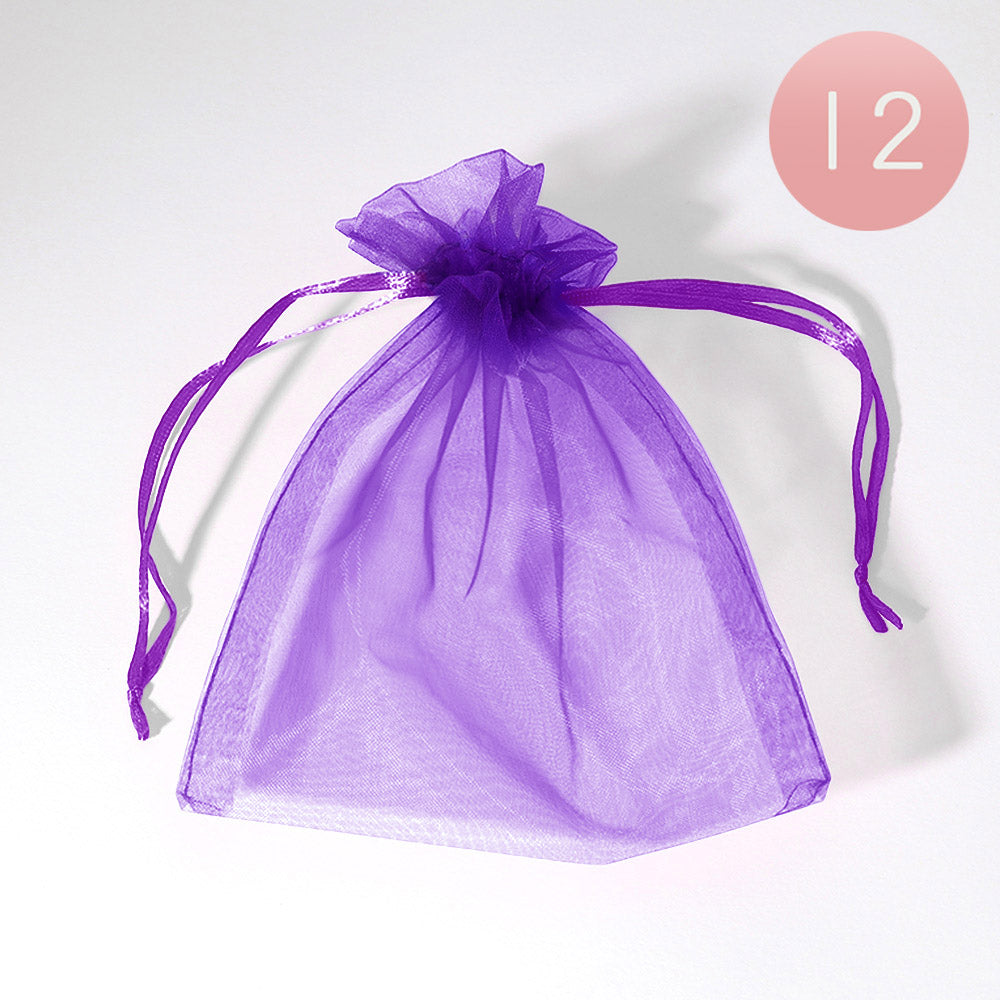 Madeline Love Purple 12PCS - 5.5 X 6.5 Ribboned Organza Gift Bags - Jewelry