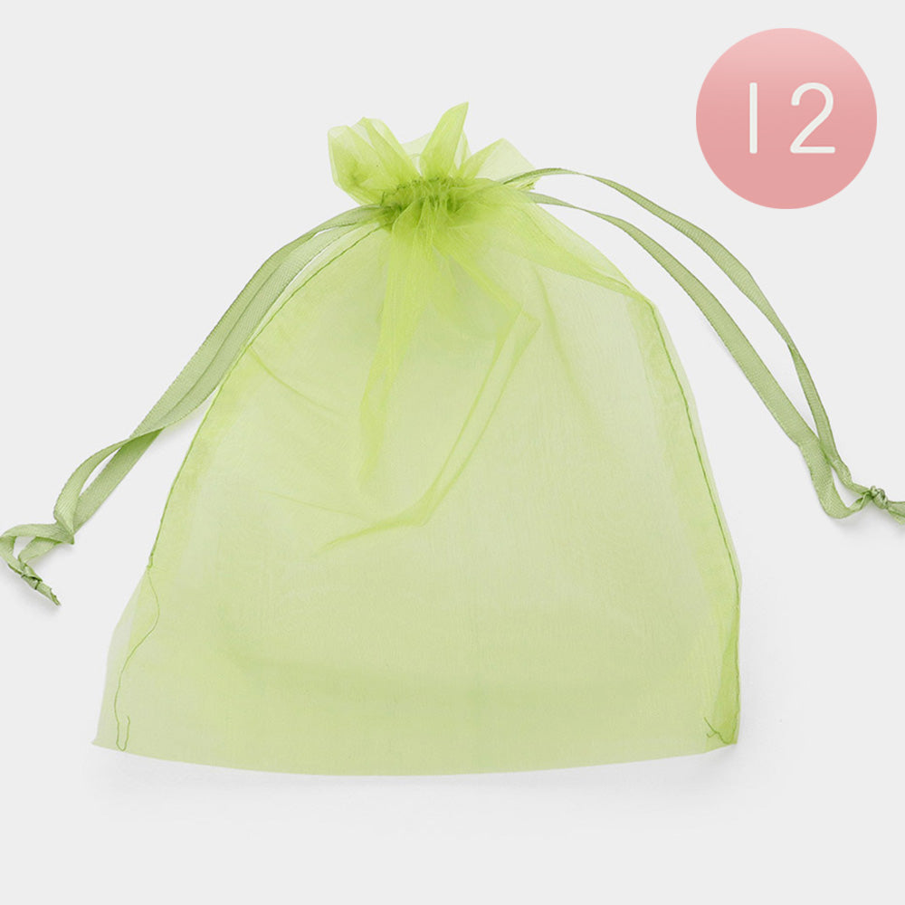 Madeline Love Olive Green 12PCS - Organza Drawstring Gift Bags - Jewelry