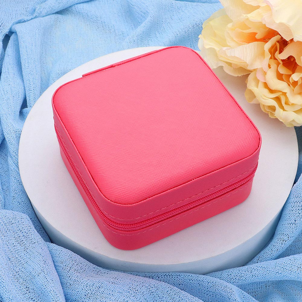 Madeline Love Fuchsia Faux Leather Portable Square Jewelry Box - Hair Accessories