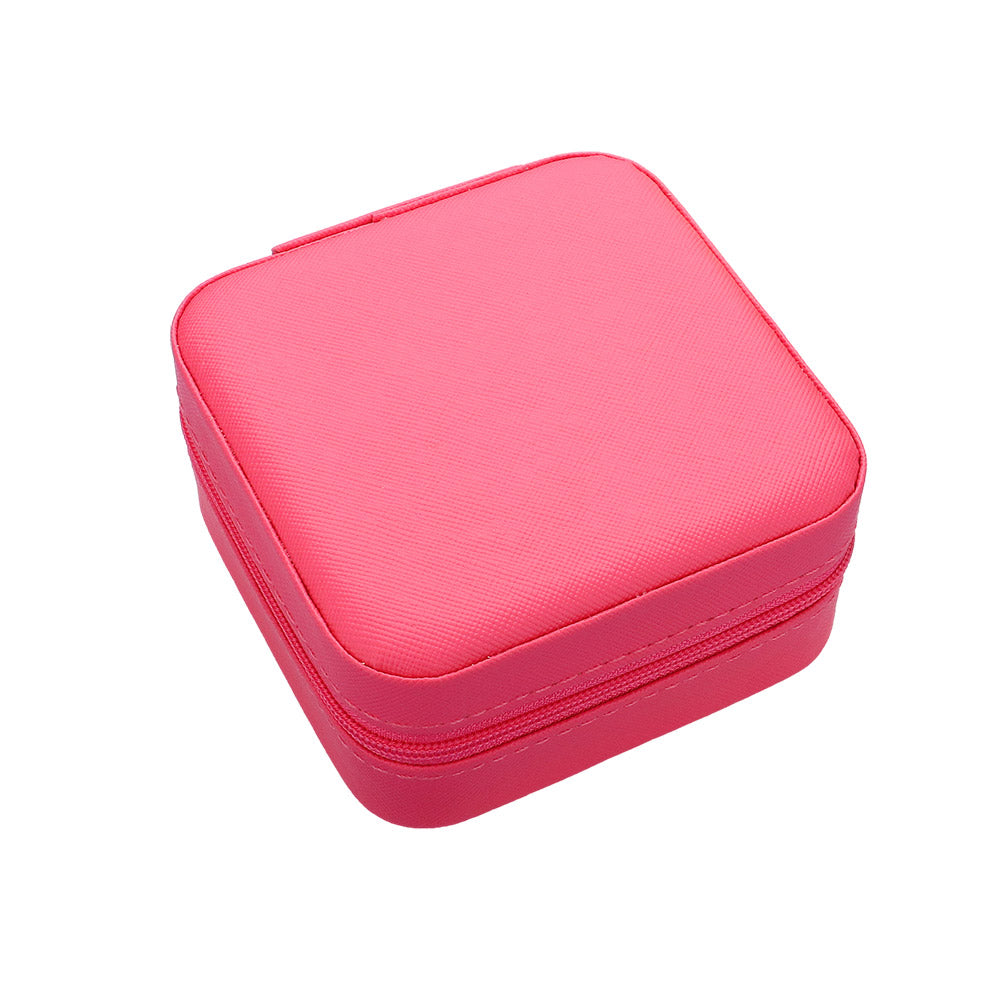 Madeline Love Fuchsia Faux Leather Portable Square Jewelry Box - Hair Accessories - desc