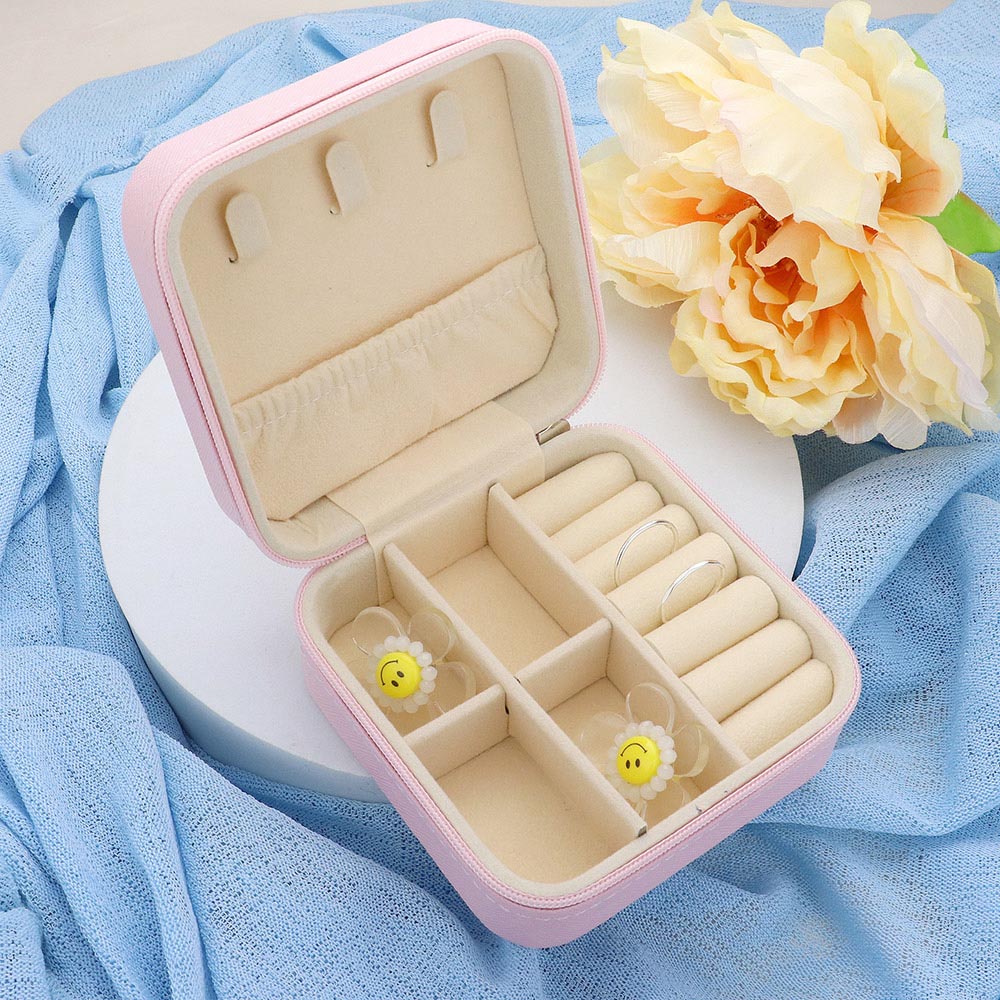 Madeline Love Pink Faux Leather Portable Square Jewelry Box - Hair Accessories