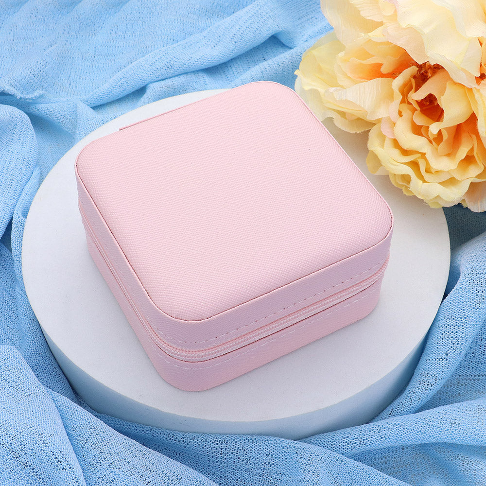 Madeline Love Pink Faux Leather Portable Square Jewelry Box - Hair Accessories - desc