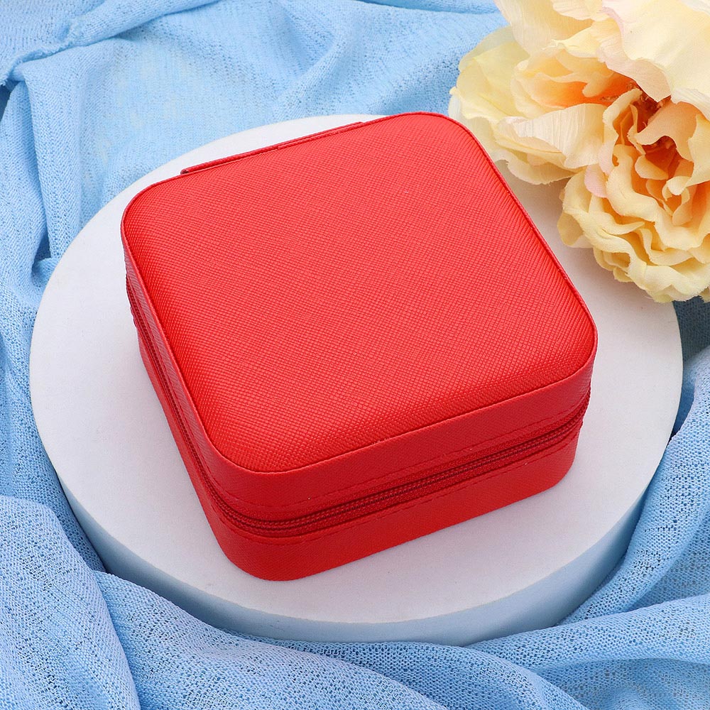 Madeline Love Red Faux Leather Portable Square Jewelry Box - Hair Accessories