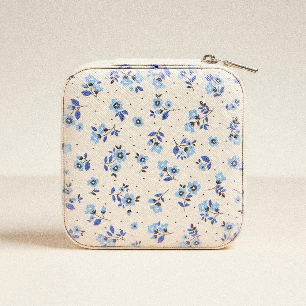 Madeline Love Blue Flower Pattern Portable Square Jewelry Box