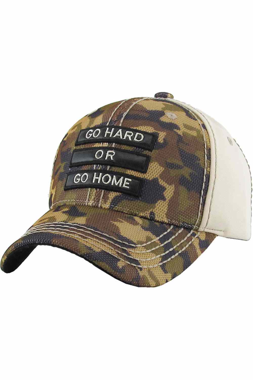 Khaki Stay motivated in style with the Go Hard or Go Home vintage baseball cap, featuring a classic distressed finish and bold embroidered slogan. Comfortable and adjustable for everyday wear, this laid-back cap is perfect for workouts, casual outings, or weekend adventures.