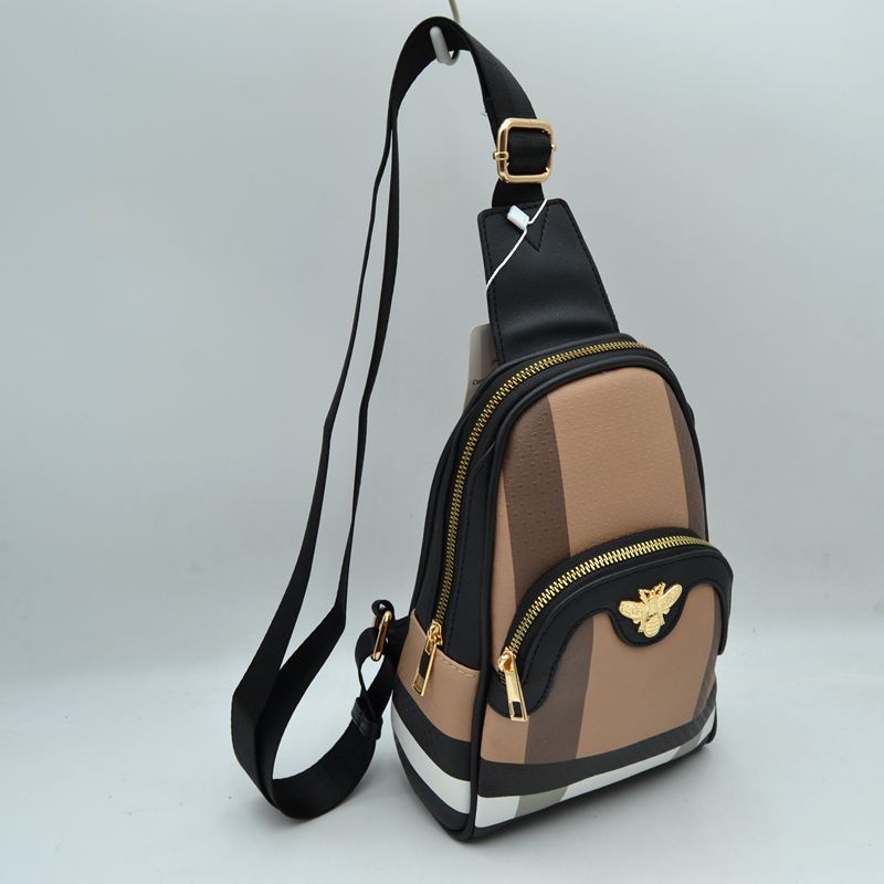 Panelled Sling Bag with Metallic Bee Accent - Sling Bag