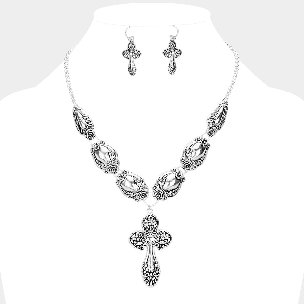Madeline Love Antique Silver Antique Silver Cross Metal Necklace - Necklaces