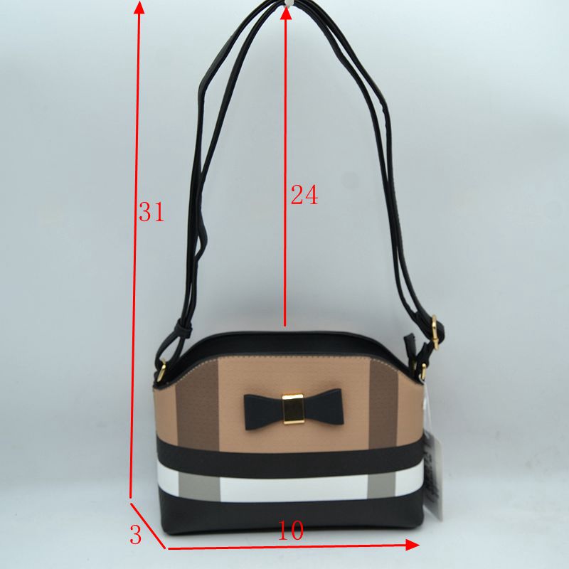 Structured Plaid Crossbody Handbag with Bow Accent and Long Strap