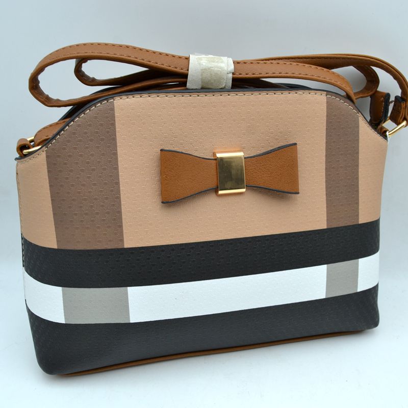 Structured Plaid Crossbody Handbag with Bow Accent and Long Strap