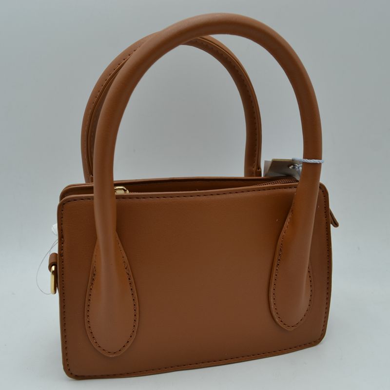 Structured Top Handle Handbag with Minimalist Design - Brown - Handbags