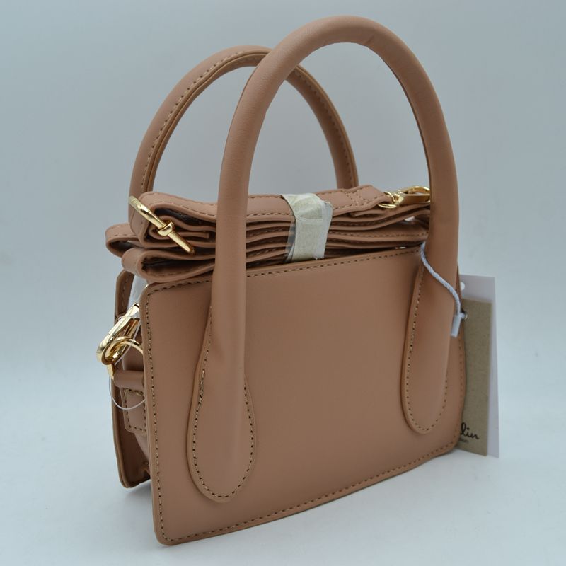 Structured Top Handle Handbag with Minimalist Design - Stone - Handbags