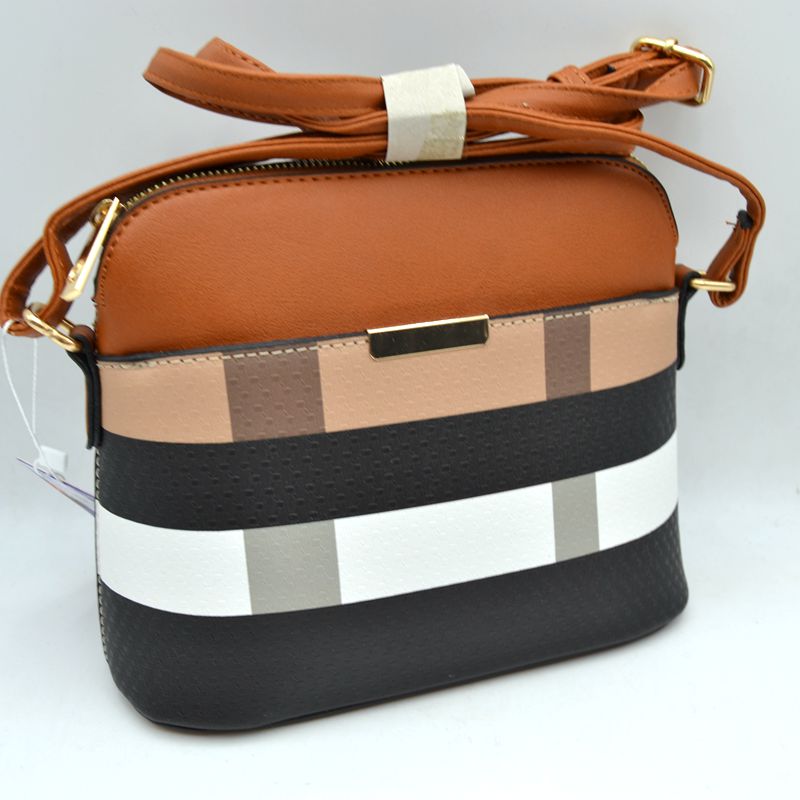 Multi Pattern Crossbody Shoulder Bag with Adjustable Long Strap - Brown - Crossbody Bags