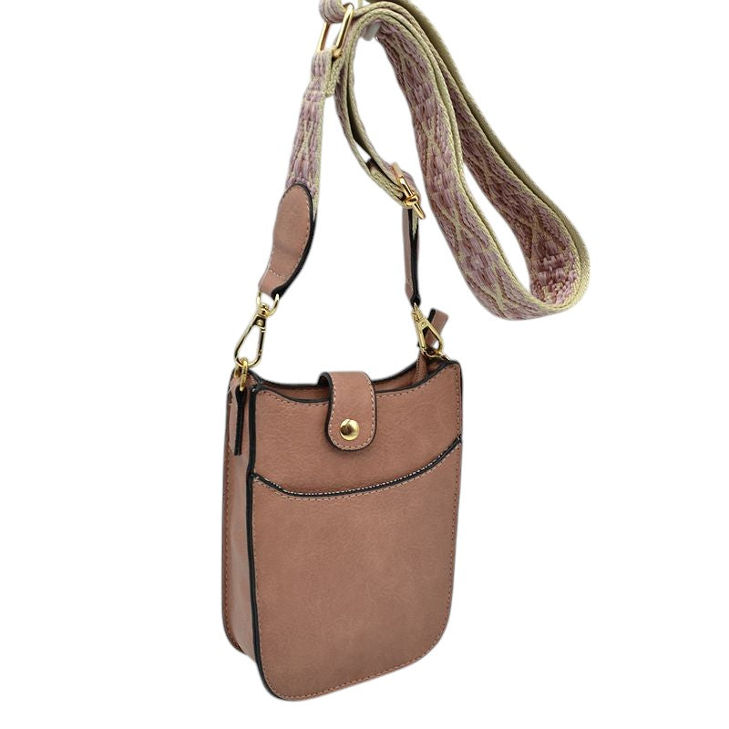 Vegan Leather Crossbody Bag with Adjustable Guitar Straps - Dark Blush - Crossbody Bags