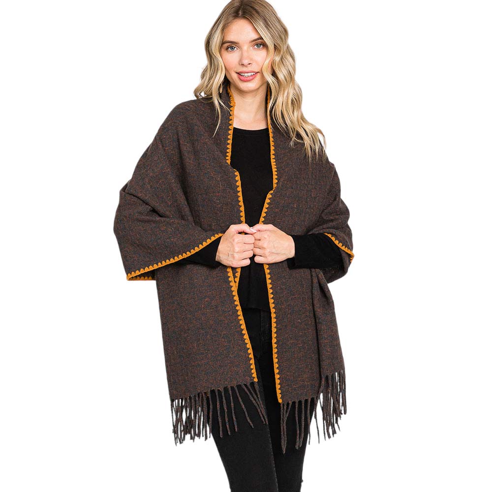 Dark Brown Edge Pointed Fringe Oblong Scarf, is delicate, warm, on-trend & fabulous, and a luxe addition to any cold-weather ensemble. This fringe oblong scarf combines great fall style with comfort and warmth. Perfect gift for birthdays, holidays, or any occasion.