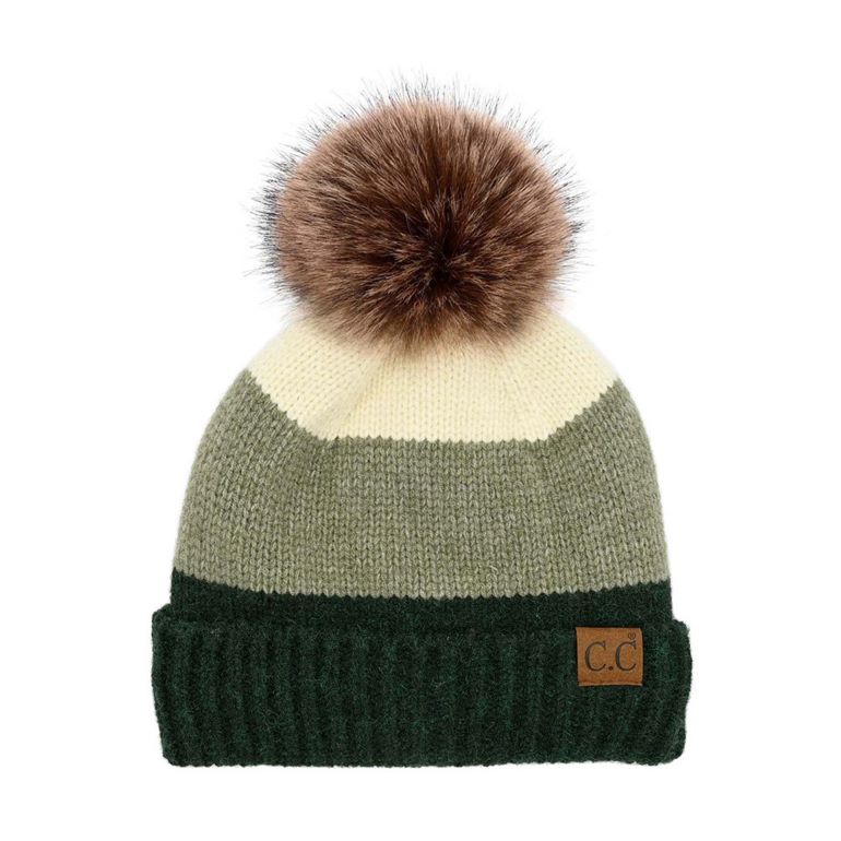 Dark Green Multi Color Block Pom C.C Beanie,&nbsp;wear it before running out the door into the cool air to keep yourself warm and toasty and look absolutely beautiful. You’ll want to reach for this toasty beanie to keep you incredibly warm everywhere and every occasion. Accessorize the fun way with this pom hat. It's the autumnal touch you need to finish your outfit in style. Awesome winter gift accessory for Birthday, Christmas, Stocking Stuffer, Secret Santa, Holiday, Anniversary, or Valentine's Day to yo
