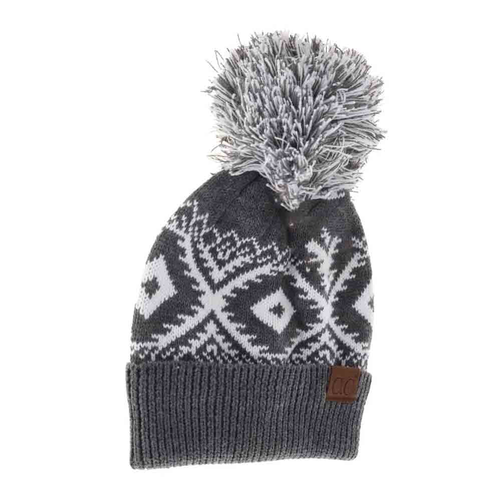 Dark-Grey- Aztec Multi-Colored Pom C.C Beanie combines traditional patterns with modern style, featuring vibrant multicolored weaving inspired by Aztec designs. Crafted for warmth and comfort, this beanie includes a soft pom-pom on top and is made from high-quality yarn to ensure durability and a cozy fit during cold weather. Ideal for those seeking both function and fashion, it adds a distinctive, cultural flair to any winter wardrobe.
