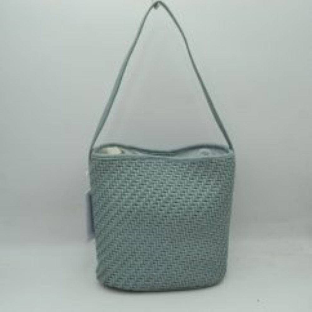 Dark-Blue This everyday hobo bag features an all-over classic basket-weave design and a relaxed, structured bucket silhouette. It is crafted with a single wide matching shoulder strap attached securely to the top panels, allowing for comfortable hand or shoulder carrying. The spacious main storage compartment features a slight dip-top opening, making it an ideal choice for organized daily use.