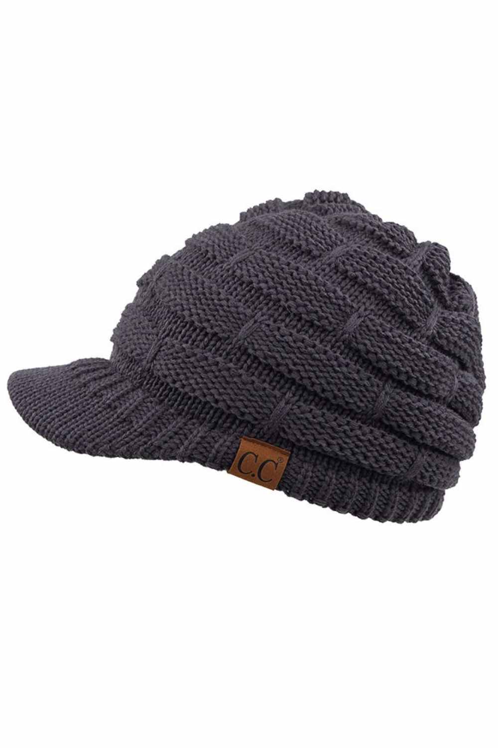Dark Grey The C.C Ribbed Knit Brim Beanie combines comfort and style in one versatile piece. Made from 100% acrylic, this lightweight beanie features a classic ribbed knit construction with a structured brim for added warmth and coverage. Perfect for casual outings or outdoor activities, it pairs effortlessly with any winter wardrobe.