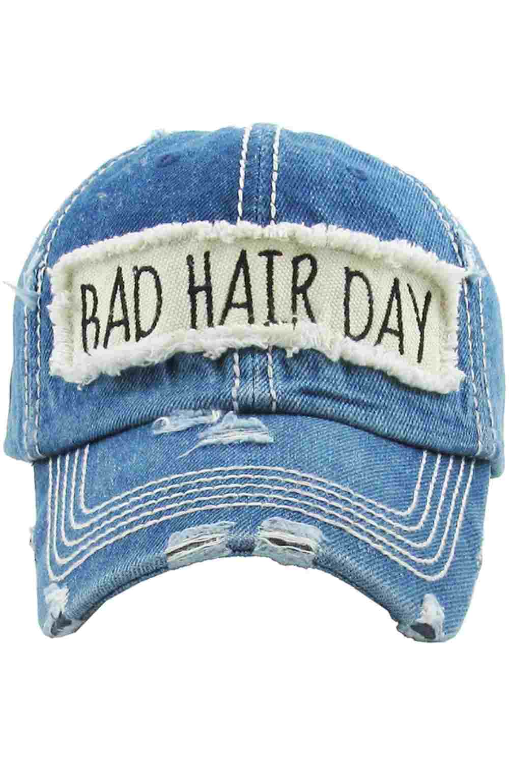 Denim Keep it casual and playful with the BAD HAIR DAY Washed Vintage Baseball Cap, featuring a relaxed, worn-in style that adds personality to any outfit. Designed with a classic curved brim and comfortable fit, it’s the perfect go-to accessory for effortless everyday wear.