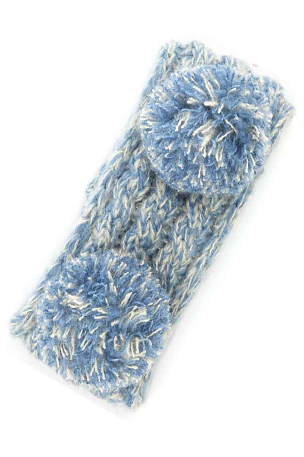 Denim Cozy two-tone kids head wrap featuring a soft fuzzy lining for extra warmth and comfort. Double pom-pom design adds playful style perfect for cold weather. Crafted from 100% acrylic for durability and easy care. One size fits most children. A practical accessory that keeps little ones warm while looking adorable.