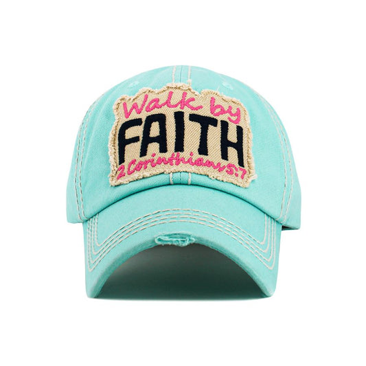 Make a statement with the WALK BY FAITH Washed Vintage Baseball Cap, featuring a timeless distressed look and meaningful message. Soft, broken-in feel with an adjustable fit for everyday wear.