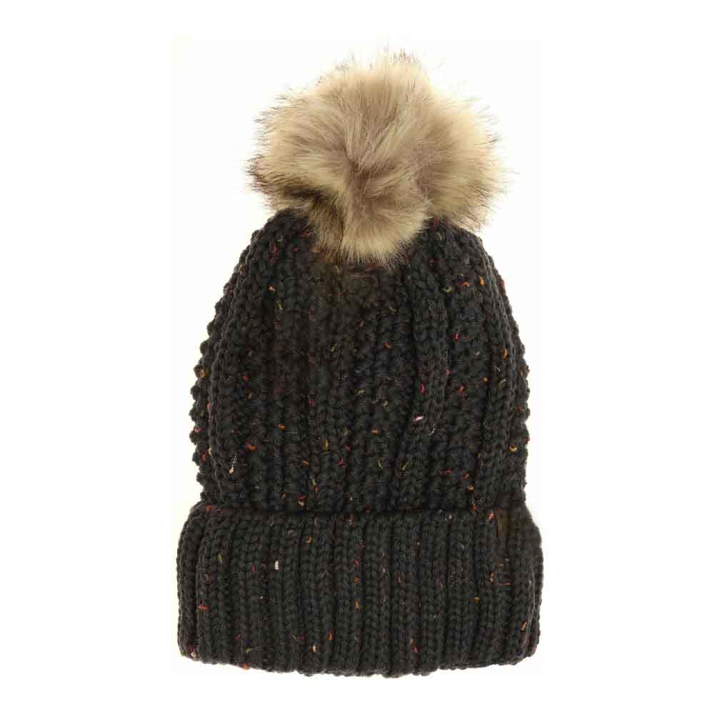Dk. Grey  Fuzzy Lined Flecked Fur Pom CC Beanie combines expert craftsmanship with practical warmth. Featuring a plush fuzzy lining, this beanie ensures exceptional insulation against cold weather. Its distinctive flecked texture adds sophistication, while the soft fur pom provides a stylish accent. Designed for both comfort and durability, it’s an ideal accessory for those seeking functional winter wear with refined detail. 
